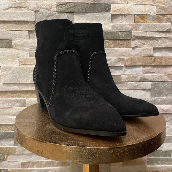 Sanctuary 8M Black Suede Leather Ankle Boots | Whipstitch Detail Block Heel NWOB - Picture 3 of 6